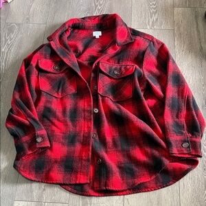 Time and Tru Red & Black Buffalo Plaid Button Front Shirt Jacket
